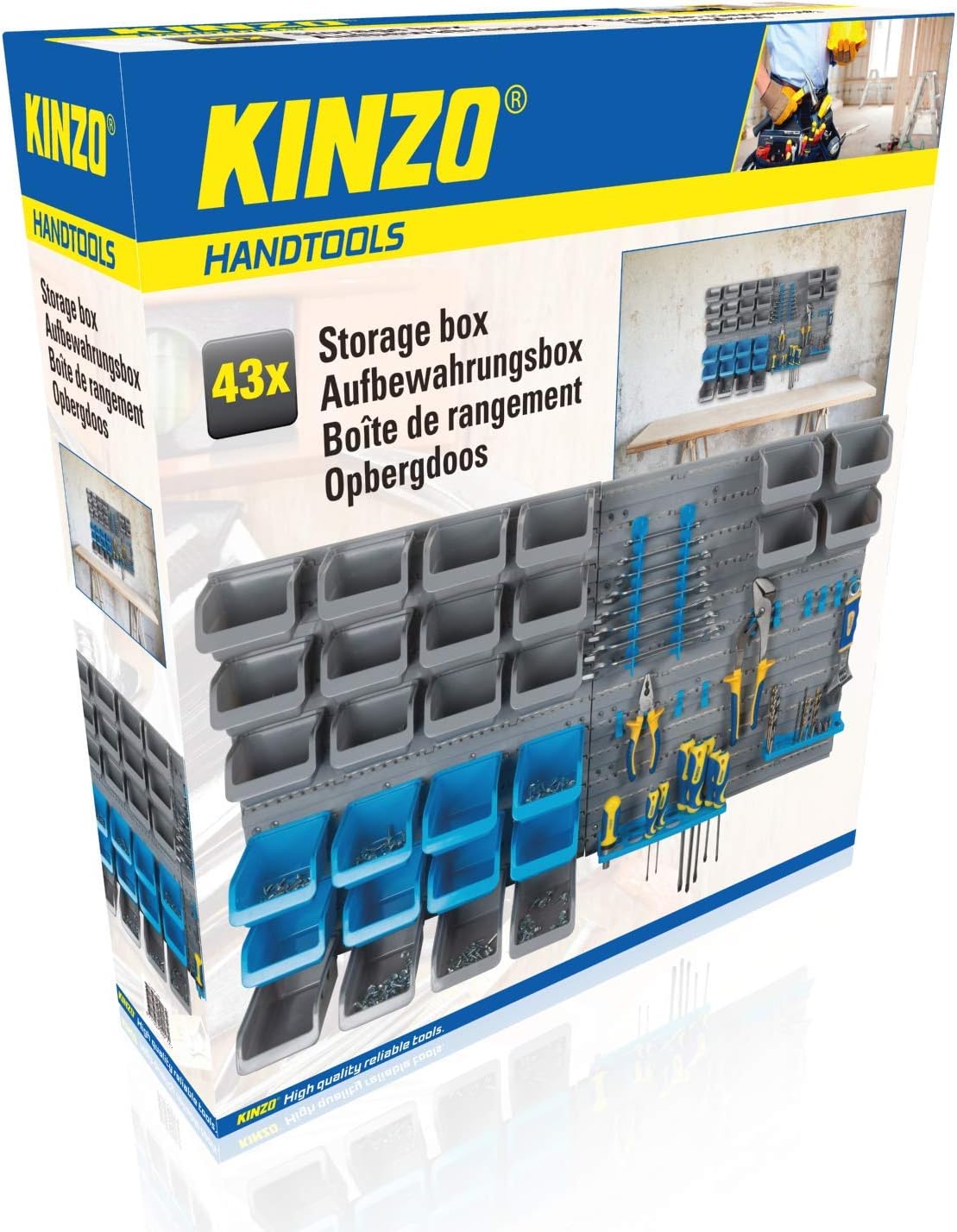 Kinzo - Panel de pared para herramientas 43pcs de trabajo con bandejas y ganchos de… – KnockOutlet