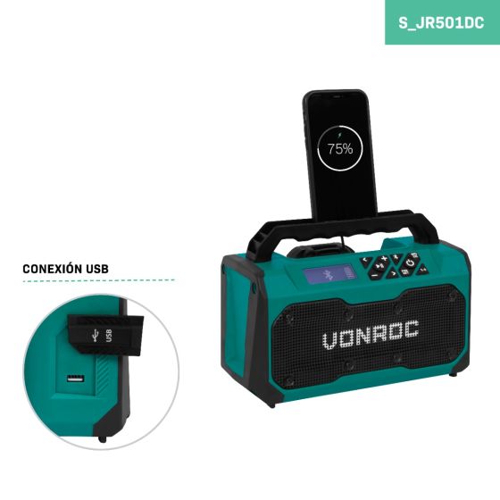 RADIO DE OBRA 20V - 2.0AH - FM, BLUETOOTH & USB - VONROC – KnockOutlet