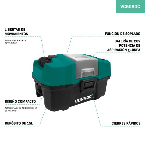 ASPIRADOR PORTÁTIL 20V - VONROC – KnockOutlet