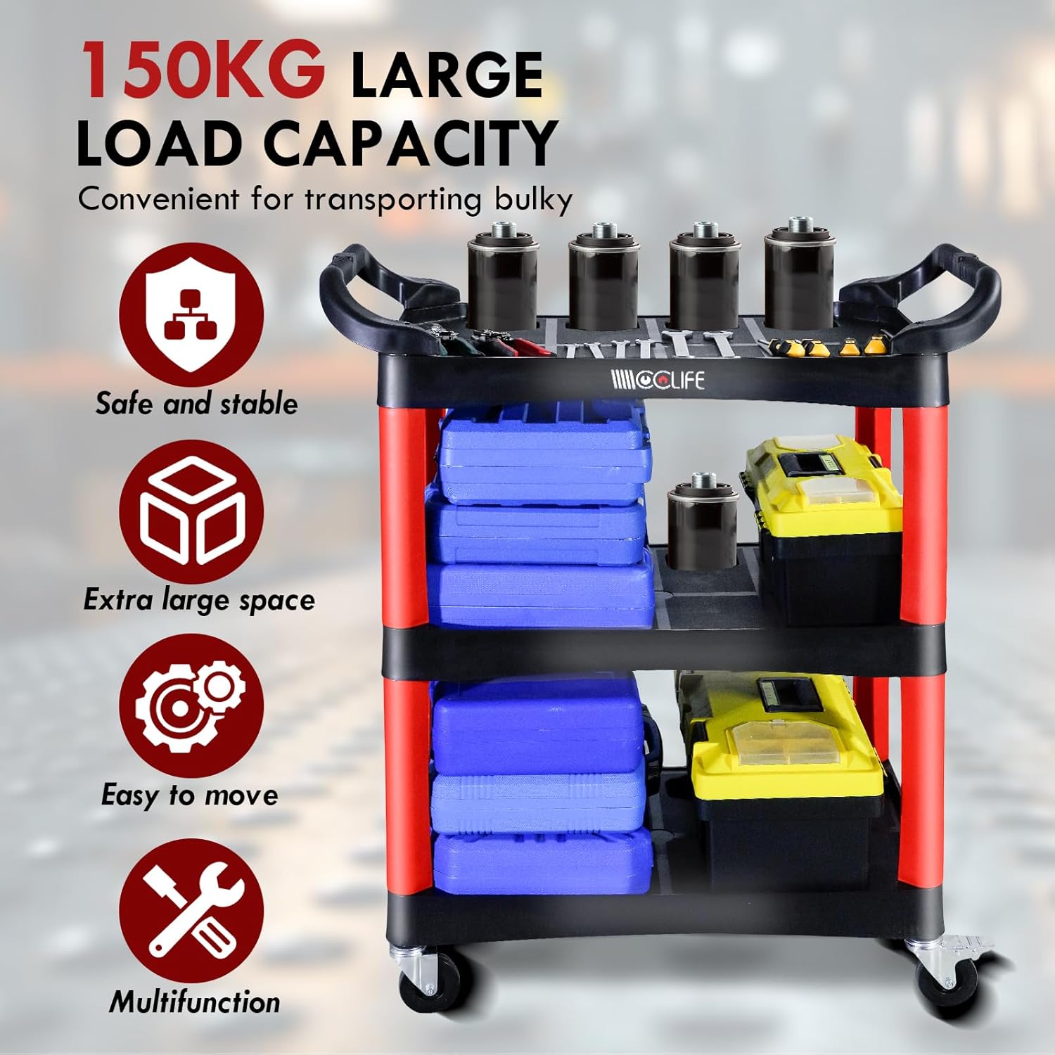CCLIFE Carro de Taller con 3 Estantes Carro de Herramientas con Compartimentos MAX.150 kg – KnockOutlet