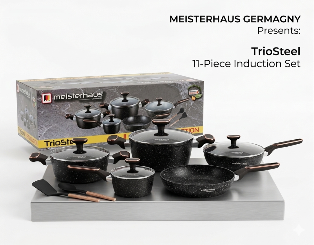 Batería Meisterhaus TrioSteel, 11 piezas