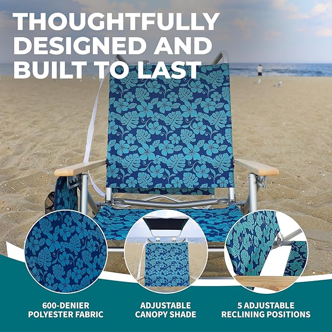 Bliss Hammocks Silla de playa plegable, mochila reclinable con toldo, flor azul – KnockOutlet