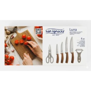 Set San Ignacio Luna de seis piezas: cuatro cuchillos, tijeras y pelador