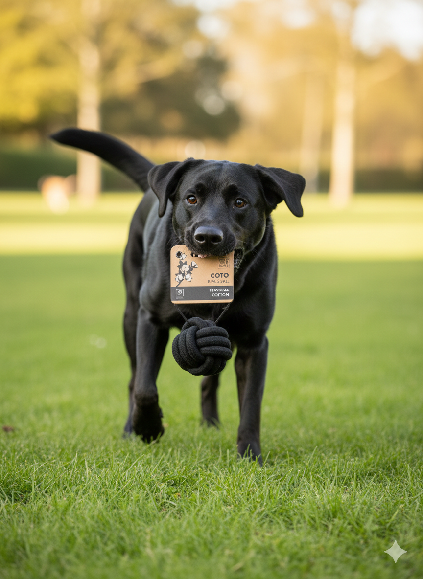 Pelota de cuerda M-Pets Coto negra, 9,5 cm