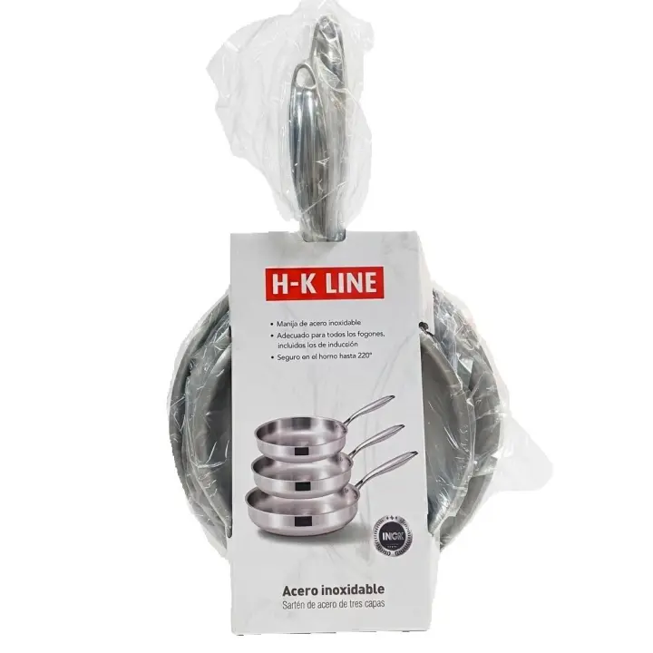 Set de 3 Sartenes de Acero Inoxidable H-K LINE (20, 24 y 28 cm) | Apto Inducción y Horno hasta 220°C | HK-006