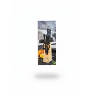Set San Ignacio de 7 piezas con cinco cuchillos, tijeras y taco de madera